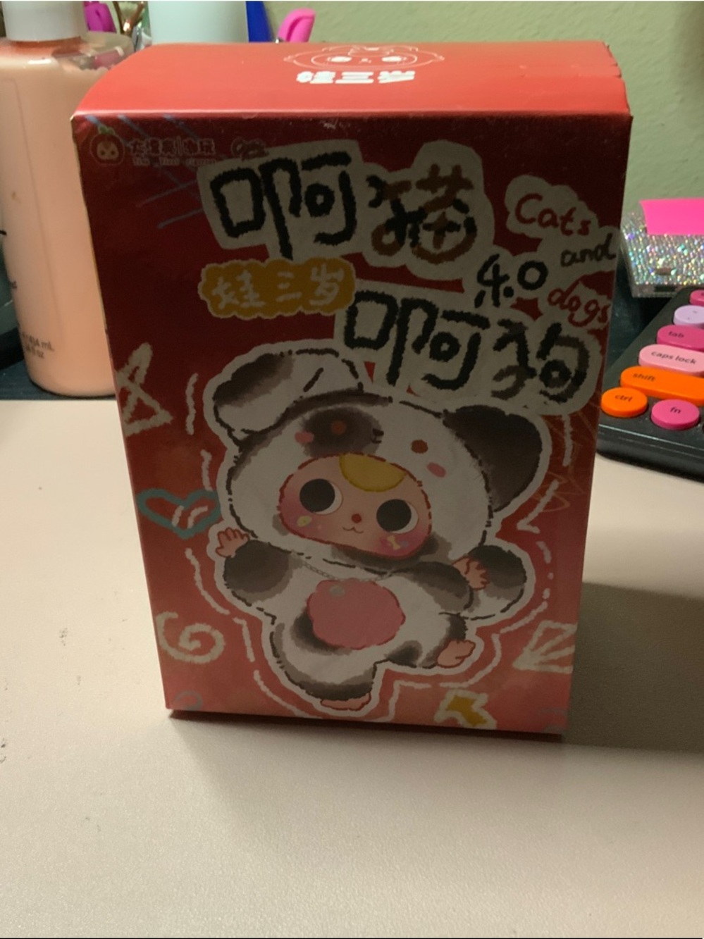 Cute Cartoon Cat-Dog Character Box - Red Pink